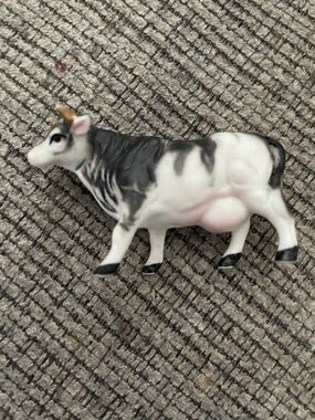 Decorative Vintage Black and White Ceramic or China Cow Figurine for Shadow Box